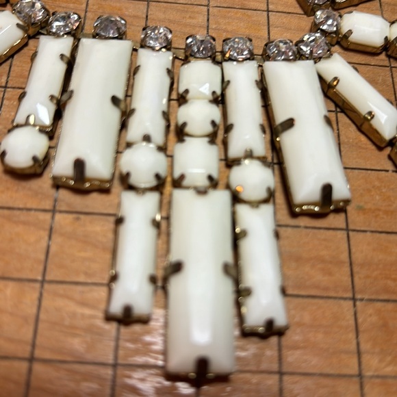 Costume Rhinestones White Gems Necklace 21”L Adj.  Aged Copper 60s 70s 80s EVC - Picture 8 of 9